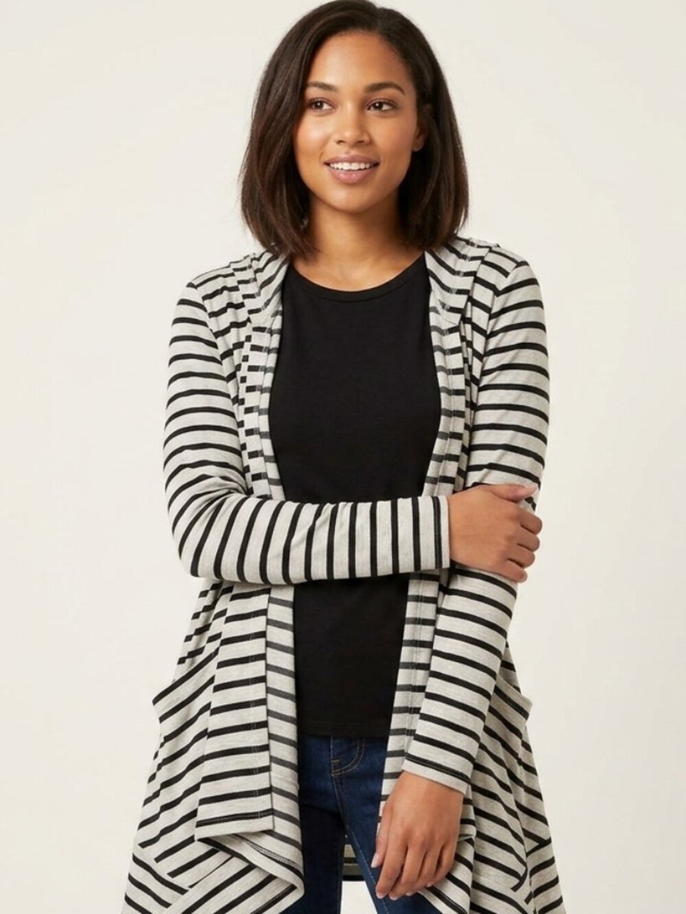 ⭐️ 5 for 20$! ⭐️ Retro-ology Striped Waterfall Open Cardigan in Grey and Black